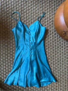 Victoria's Secret Gold Label Teal Satin Slip Dress